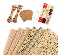 Ujjdwiurgh,Birthday Wrapping Paper,6 Sheets Brown Wrapping Paper with Tags Strings and Sticker