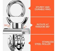 Ujjdwiurgh Cable Pulley Wheel Stainless Steel Swivel Pulley Block Silence Rotation Traction Wheel for System Lifting Gym 2Pcs