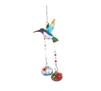 Ujjdwiurgh Charming Wind Chimes Hanging Bird Feeder with Flower Shape Feeding Ports A