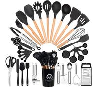 Ujjdwiurgh Chef Silicone Kitchen Utensil Set, 34 Piece Heat Kitchen Gadgets and Tools with Grater Black