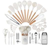 Ujjdwiurgh Chef Silicone Kitchen Utensil Set, 34 Piece Heat Kitchen Gadgets and Tools with Grater Creamy White