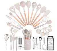 Ujjdwiurgh Chef Silicone Kitchen Utensil Set, 34 Piece Heat Kitchen Gadgets and Tools with Grater Khaki