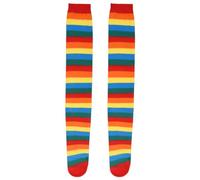 Ujjdwiurgh Colorful Rainbow Striped Socks Over the Knee Clown Striped Costume High Stockings for Halloween Cosplay Parties