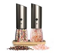 Ujjdwiurgh Electric Salt and Pepper Grinder Set Adjustable Coarseness Pepper Grinder Set Automatic Salt and Pepper Shakers with Bamboo Base