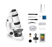 Ujjdwiurgh Kids Science Microscope Kit Spare Parts 60-180X Educational Mini Pocket Handheld Smart Phone Microscope with LED Light White+Black