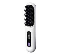 Ujjdwiurgh LCD USB Charging Heating Curling Power Comb Hair Straightener Wireless Portable Portable Hair Straightening Comb White