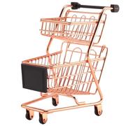 Ujjdwiurgh Mini Double Layers Shopping Cart Model Wrought Iron Supermarket Trolley Metal Rose Gold Storage Basket Rose Gold