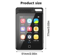 Ujjdwiurgh MP3 Music Player Bluetooth 5.0 Metal Body 2.4 Inch Full Touch TFT Color Screen Built-in Speaker MP4 Radio HIFI Sound Support