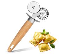 Ujjdwiurgh Pasta Cutter Wheel - Fluted Pastry Cutter Double Wheel Ravioli Cutter Tool with Wooden Handle for Pasta Pizza Cookie