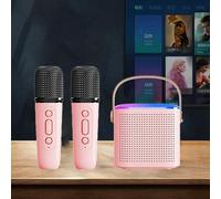 Ujjdwiurgh Portable Bluetooth 5.3 Speaker System with 2 Wireless Microphones Home Singing Speaker Easy Install Pink
