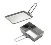 Ujjdwiurgh Portable Stainless Steel Camping Cookware, Thickened Frying Pan with Detachable Handle for Picnic and Steak Cooking