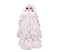 Ujjdwiurgh Santa Claus Beard Wig European and American Santa Claus Bearded Wig White Curly Long Synthetic Hair Adult Cosplay