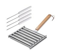 Ujjdwiurgh Stainless Steel Hot Dog Roller for Grill, BBQ Sausage Roller Rack with Wood Handle,Portable Barbecue Essentials Tools Easy to Use