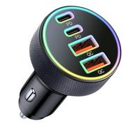 Ujjdwiurgh USB C Car Charger 4-Port 90W Dual USB-C & USB-A Car Charger Adapter PD/QC Multi Port Fast Charging Adapter