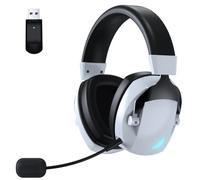 Ujjdwiurgh Wireless Gaming Headset with Mic 2.4G Bluetooth Headphone USB 3.5mm Wired 3 Modes for PC,Laptop, White