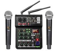 Ujjdwiurgh Wireless Microphone UHF Audio Mixing 4 Channel Stereo Mixer Console with Bluetooth USB for DJ Karaoke PC Recording