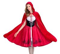 Ujjdwiurgh Women'S Gothic Red Riding Hood Costume Hooded Cloak Christmas Halloween Party Dress with Cape Adult Role-Playing Black+Red+White M