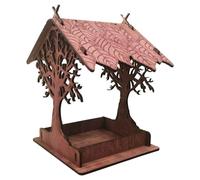 Ujjdwiurgh Wooden Bird Feeder Hanging Drinker for Garden Yard Garden Decor Roof Outside Bird Feeders-C