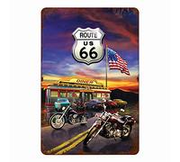 UJM Route 66 Metal Signs Vintage High Way Diner Wall Decor for Home Kitchen Bar Patio Room Garage Retro Tin Poster Plaque 12"x8" Inch