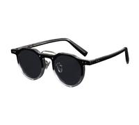 UJNHGQ Clear Vintage Round Glasses UV400 Sturdy Metal inlay Acetate Eyeglasses Trends for Men Sunscreen Sunglass,Black Grey