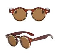 UJNHGQ Fashion Vintage Round Steam Punk Flip Up Sunglasses Classic Double Layer Clamshell Design Sun Glasses,C3 Brown,1