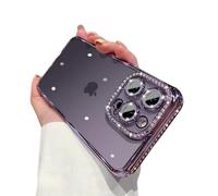 UJNHGQ Glitter Diamond Camera Protector Case for iPhone 14 11 12 13 16 17 Pro Max Air 15 16 Plus X Xr Xs Silicone Cover,Purple,For iPhone 14Plus