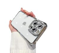 UJNHGQ Glitter Diamond Camera Protector Case for iPhone 14 11 12 13 16 17 Pro Max Air 15 16 Plus X Xr Xs Silicone Cover,Silver,For iPhone 15Pro