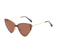 UJNHGQ Metal Cat Eye Sunglasses Women Men One Piece Sun Glasses Gold Black Eyewear,Gold Brown,1