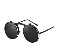 UJNHGQ Retro Flip Round Sunglasses Man Woman Metal Steampunk Style Sun Glasses Male Female Double Circular Clear Lens Eyeglasses,Black Black