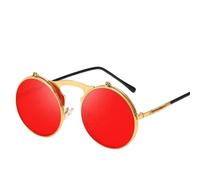 UJNHGQ Retro Flip Round Sunglasses Man Woman Metal Steampunk Style Sun Glasses Male Female Double Circular Clear Lens Eyeglasses,gold red