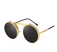 UJNHGQ Retro Flip Round Sunglasses Man Woman Metal Steampunk Style Sun Glasses Male Female Double Circular Clear Lens Eyeglasses,Gold Black