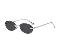 UJNHGQ Small Frame Oval Sunglasses Women Vintage Metal Rimless Sun Glasses For Ladies Trendy Frameless Shades,C3SilverGray