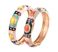 UJOY Blue Enamel Bangle for Women, Handmade Bracelet for Lady, Vintage Jewellery keepsake(Diamond,Textured), 2PCs Valentines keepsake Friendship Jewellery for Women