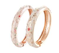UJOY Enamel Bangle for Women, Handmade Floral Bracelet for Lady, Vintage Jewellery Gift, 2 Pcs Rose Gold Bracelet Moonstone Bracelets for Girls Daughter Women, Happy Mothers Day Gifts from Daughter