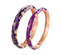 UJOY Enamel Bangle for Women, Handmade Floral Bracelet for Lady, Vintage Jewellery keepsake - 2 Pcs Purple Bracelet keepsake 2 Piece Enamel Bangles Purple Jewellery