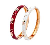 UJOY Skull And Bones Bracelet Golden Burgundy Bangles, 2pcs Red White 7.5 Inch Enamel Skeleton Bangle Set, Mothers Day Christmas Presents Brass Bracelets for Women, Open Cuff Bracelet for Lady