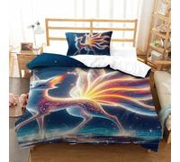 UJSDVNNJJ 2 Piece Quilt Cover 3D Printed Nine-tailed Fox Duvet Cover Bedding Set 1 Pillowcases Hidden Zipper Microfiber for Kids Boys Girls Single(135x200cm)