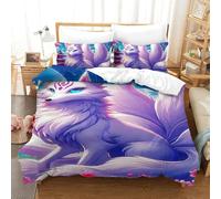 UJSDVNNJJ 2 Piece Quilt Cover 3D Printed Nine-tailed Fox Duvet Cover Bedding Set And Pillowcases Ultrasoft Hypoallergenic for Kids Boys Girls Single(140x200cm)