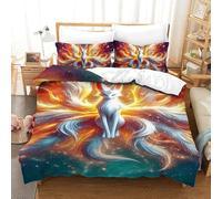 UJSDVNNJJ 2 Piece Quilt Cover 3D Printed Nine-tailed Fox Duvet Cover Bedding Set Pillowcase Hidden Zipper Microfiber for Teens And Adults Single(140x200cm)
