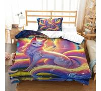 UJSDVNNJJ 2 Piece Quilt Cover 3D Printed Nine-tailed Fox Duvet Cover Bedding Set Pillowcase Ultrasoft Hypoallergenic for Kids Boys Girls Single(135x200cm)