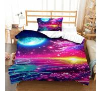 UJSDVNNJJ 2 Piece Quilt Covers 3D Printed Fantasy Night Scene Duvet Cover Bedding Set And Pillowcases Ultrasoft Hypoallergenic for Kids Boys Girls Single(135x200cm)
