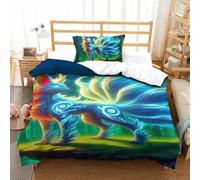 UJSDVNNJJ 2 Piece Quilt Covers 3D Printed Nine-tailed Fox Duvet Cover Bedding Set Pillowcase Hidden Zipper Microfiber for Teens And Adults Single(135x200cm)