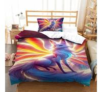 UJSDVNNJJ 2 Piece Quilt Covers 3D Printed Nine-tailed Fox Duvet Cover Bedding Set Pillowcase Hidden Zipper Microfiber for Teens And Adults Single(135x200cm)