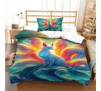 UJSDVNNJJ 2 Pieces Quilt Cover 3D Printed Nine-tailed Fox Duvet Cover Bedding Set 1 Pillowcases Ultrasoft Hypoallergenic for Teens And Adults Single(135x200cm)