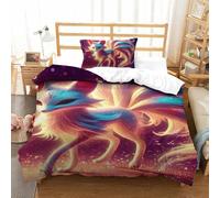 UJSDVNNJJ 2 Pieces Quilt Cover 3D Printed Nine-tailed Fox Duvet Cover Bedding Set And Pillowcases Hidden Zipper Microfiber for Kids Boys Girls Single(135x200cm)