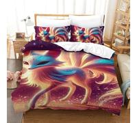 UJSDVNNJJ 2 Pieces Quilt Cover 3D Printed Nine-tailed Fox Duvet Cover Bedding Set And Pillowcases Hidden Zipper Microfiber for Kids Boys Girls Single(140x200cm)