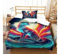 UJSDVNNJJ 2 Pieces Quilt Cover 3D Printed Nine-tailed Fox Duvet Cover Bedding Set And Pillowcases Ultrasoft Hypoallergenic for Teens And Adults Single(135x200cm)