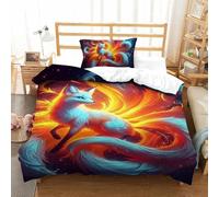 UJSDVNNJJ 2 Pieces Quilt Covers 3D Printed Nine-tailed Fox Duvet Cover Bedding Set 1 Pillowcases Hidden Zipper Microfiber for Teens And Adults Single(135x200cm)