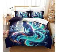UJSDVNNJJ 3 Piece Quilt Cover 3D Printed Nine-tailed Fox Duvet Cover Bedding Set 2 Pillowcases Ultrasoft Hypoallergenic for Kids Boys Girls Super King(260x220cm)