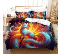 UJSDVNNJJ 3 Piece Quilt Cover 3D Printed Nine-tailed Fox Duvet Cover Bedding Set Pillowcase Hidden Zipper Microfiber for Teens And Adults Super King(260x220cm)